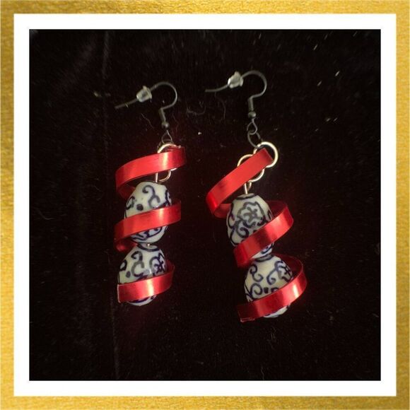 3/$20 Hand Crafted BEADED Dangle WIRE WRAPPED Glass & Porcelain EARRINGS - Picture 1 of 1